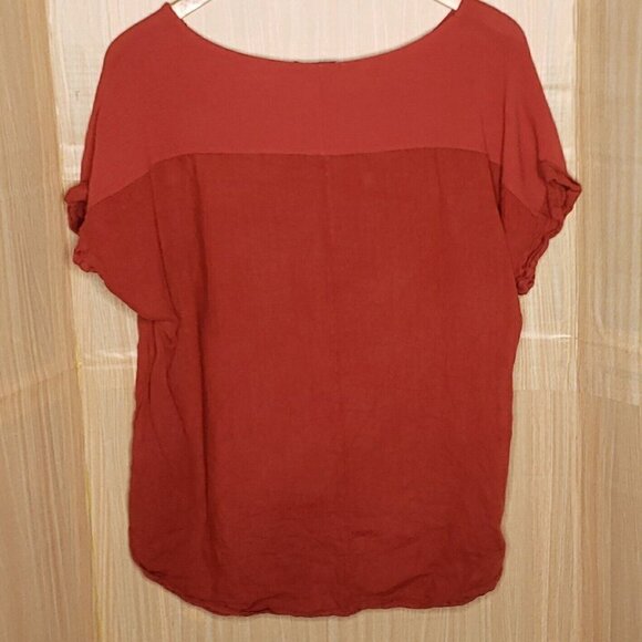 Lungo L'arno Womens Plus Red Linen Gauzy Boxy Lagan Shirt 1X - Picture 2 of 7